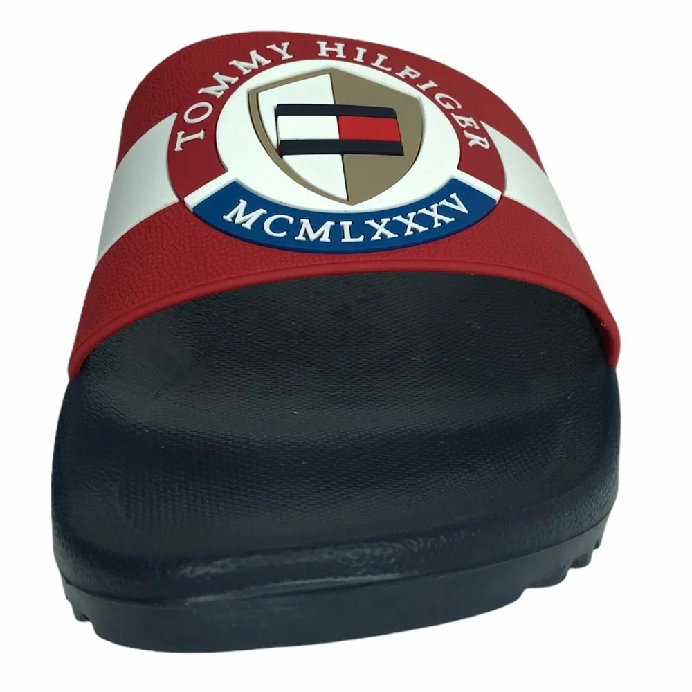 Tommy Hilfiger Mens Reboot Pool Slide Sandals Red Navy Blue Slip‎ On size 10
